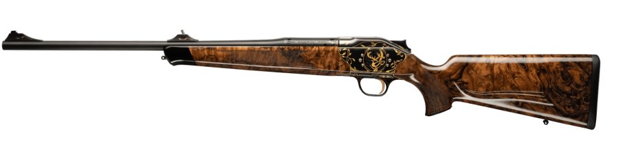 Blaser R8 OWN, a special edition rifle with gold inlaid action and diamonds The R8 OWN is chambered in 8.5 x 55 Blaser