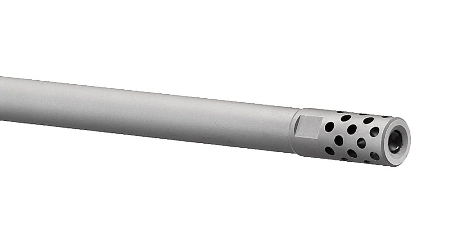 Removable muzzle brake on the Ruger Hawkeye FTW Hunter bolt-action rifle