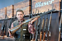 Blaser F16 shotgun Blaser Jagdwaffen GmbH showcases the F16 over-and-under hunting shotgun at the 2016 IWA OutdoorClassics