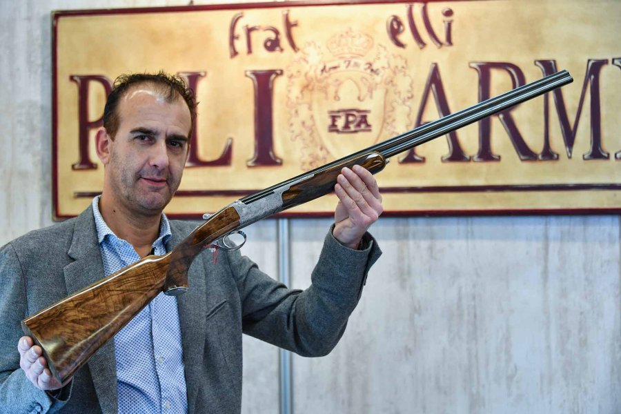 Poli Diamond over-under shotgun Tiziano Poli showing the Diamond over-under shotgun at IWA 2018