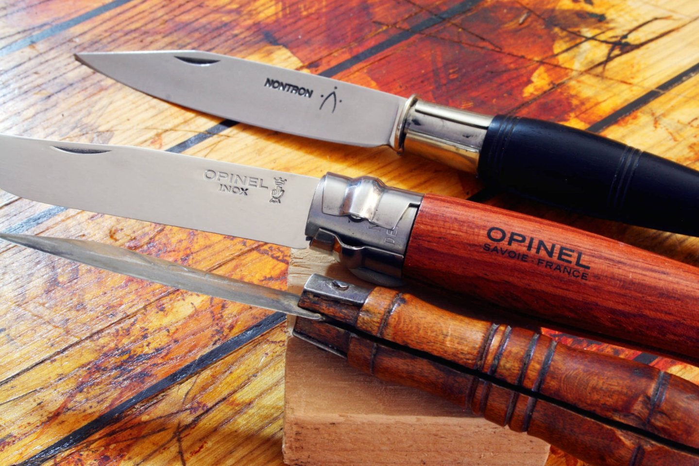 Technology explained: folding knives locking systems Knives from Nontron (above), Opinel (center) and a patch knife