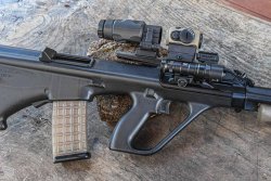 Corvus Defensio AUG Case Deflector on a Steyr AUG A2 SA rifle 