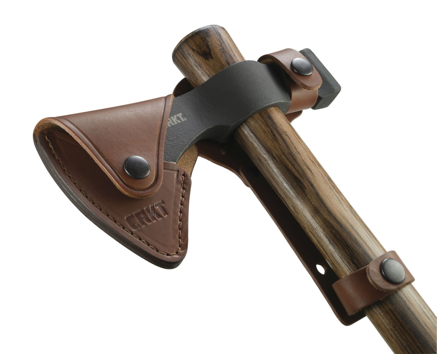 CRKT  Black Woods Chogan T-Hawk, a heavy-duty tomahawk The CRKT Black Woods Chogan T-Hawk with leather sheath
