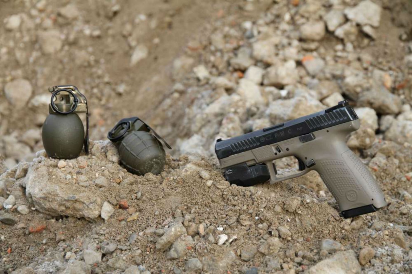 The new CZ hand grenades with CZ pistol.
