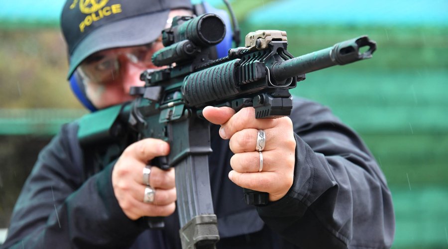 MantisX firearms training system The MantisX mounted on a railed forend of a .223 M4 carbine during a live fire training session