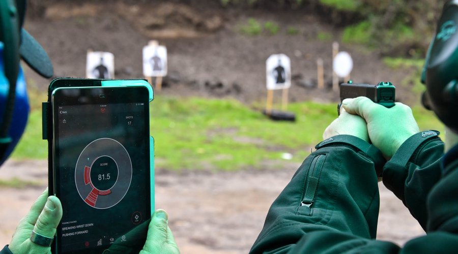Training session with service handguns and the MantisX firearms training system