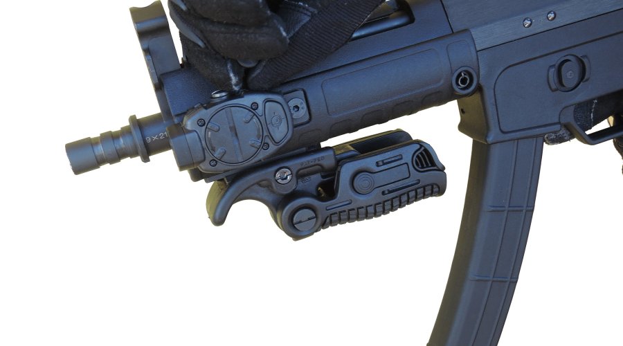 MFT Torch Backup tactical gunlight installed on a Sino Defense Manufacturing SMG-9 semi-automatic short barrel carbine