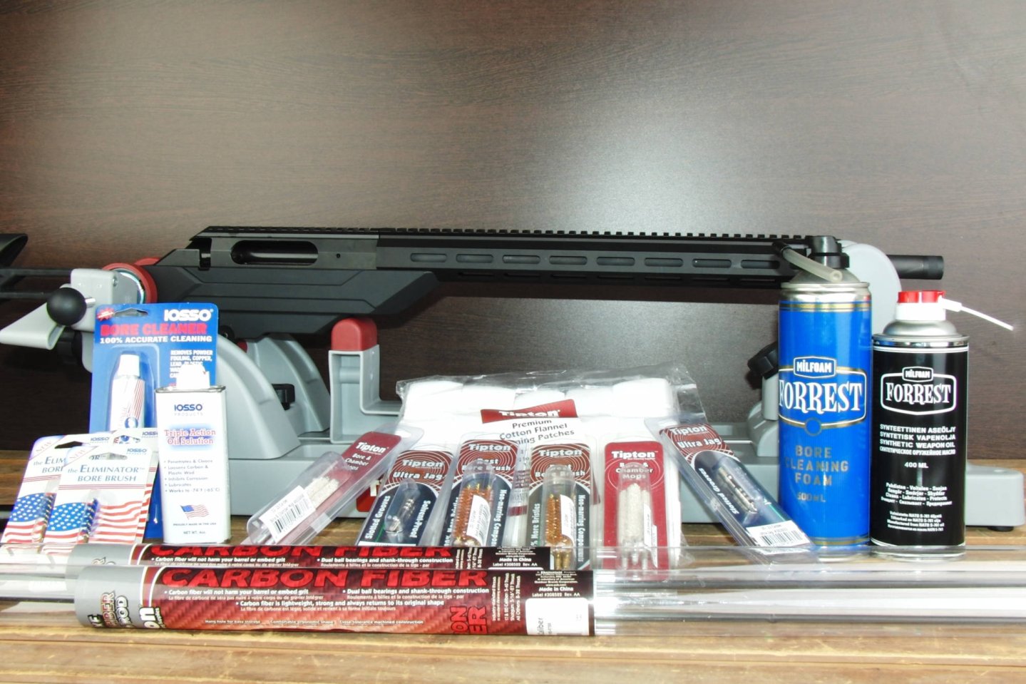 Various barrel cleaning agents and accessories from Tipton, IOSSO and Milfoam Forrest