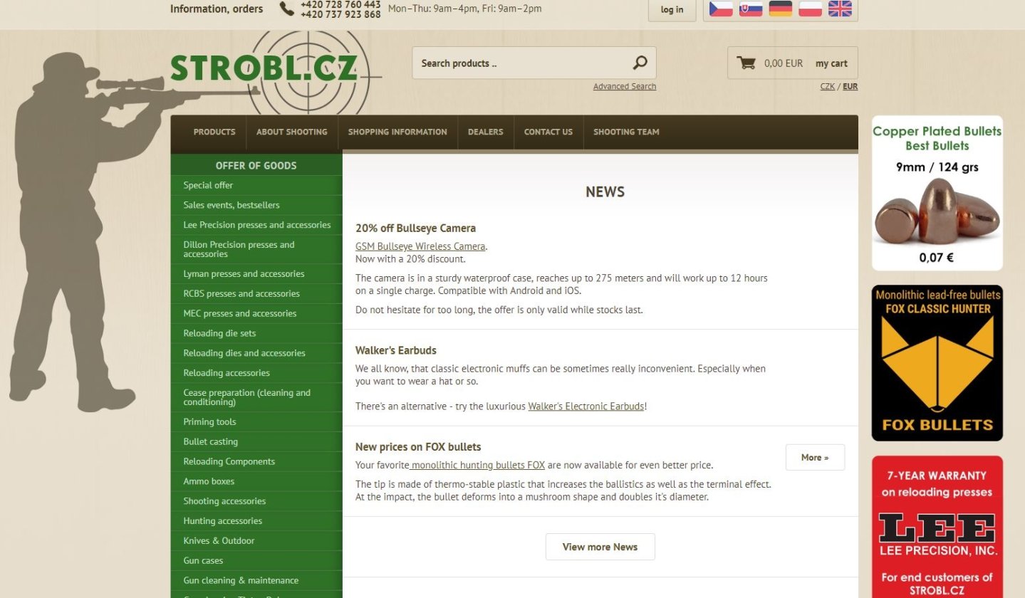 STROBL.CZ - Onlineshop for reloaders, shooters and hunters Reloading area on the STROBL.CZ Onlineshop