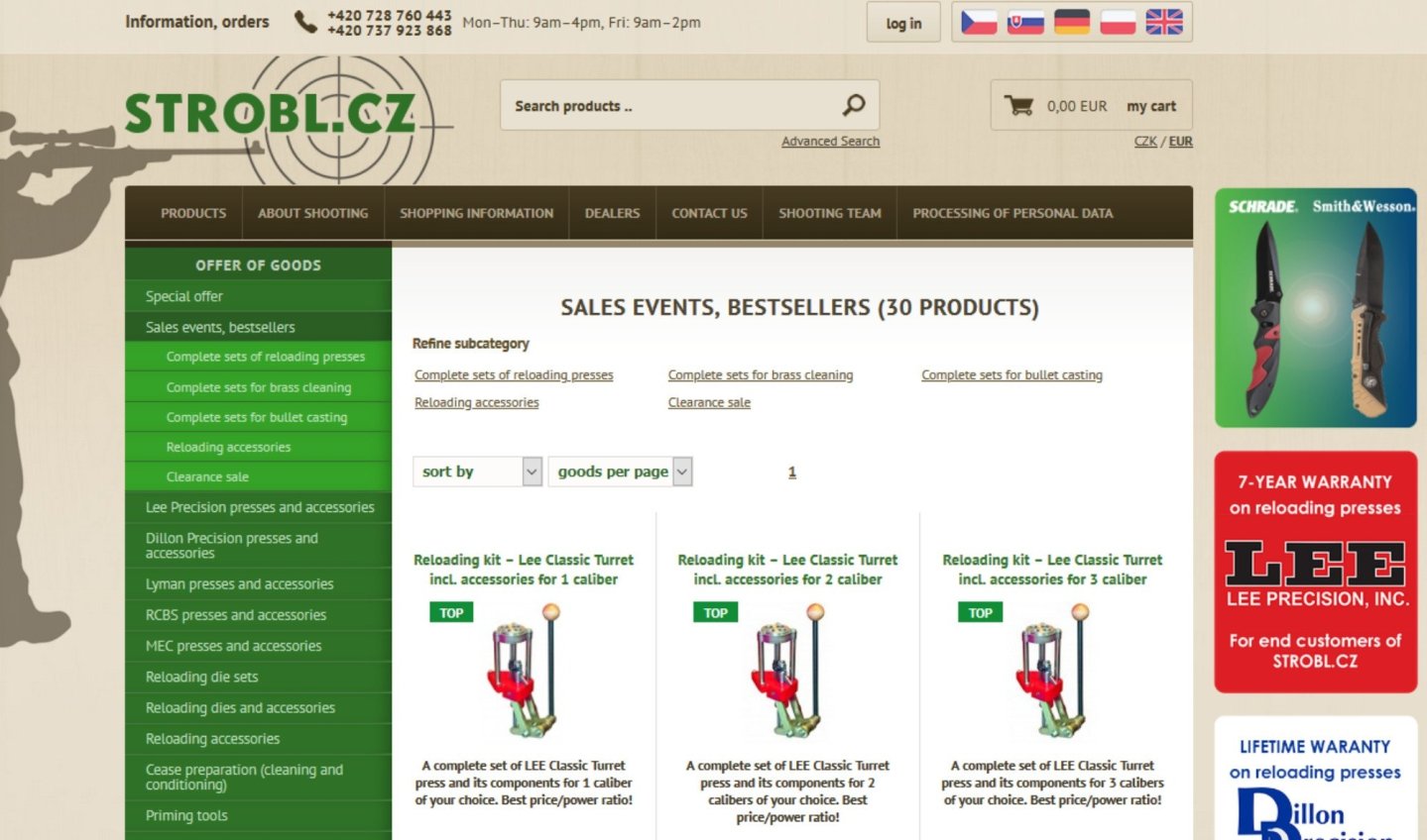 STROBL.cz, the online shop for reloaders, shooters and hunters The homepage of the STROBL.cz online shop.