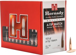 New from Hornady: A-Tip Match bullets, for maximum accuracy and consistency Packaging of the HORNADY A-TIP projectiles.