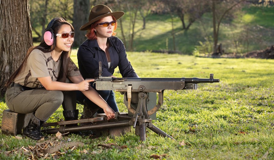 Since everyone says guns are dangerous, then guns are dangerous – The consensus manipulation Two girls having fun peacefully firing a 1917 Marlin machine gun
