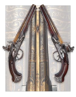 Holts: 7th and 8th December Auction of fine modern and antique guns Pair of guns with stone batteries and golden barrels