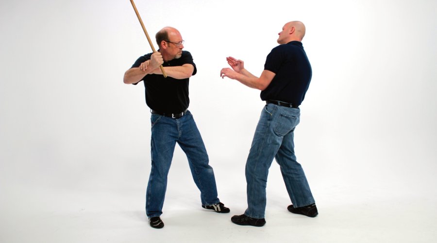 Sequence of defense techniques with the walking stick