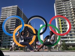 A skeet shooter's diary: my first experience at the Tokyo 2020 Olympics Chiara Costa posing in the Olympic rings