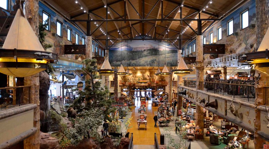 bass pro shops outdoor world, inside the massive store t…