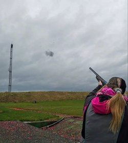 Lady shooter Lisa Harrison Lisa Harrison during clay shooting