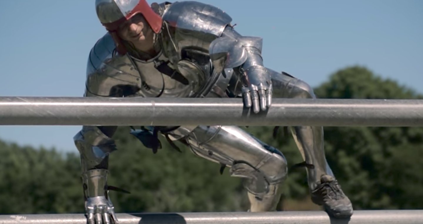 Medieval knight vs. modern soldier: and the winner is… A medieval knight in armor running an obstacle course.
