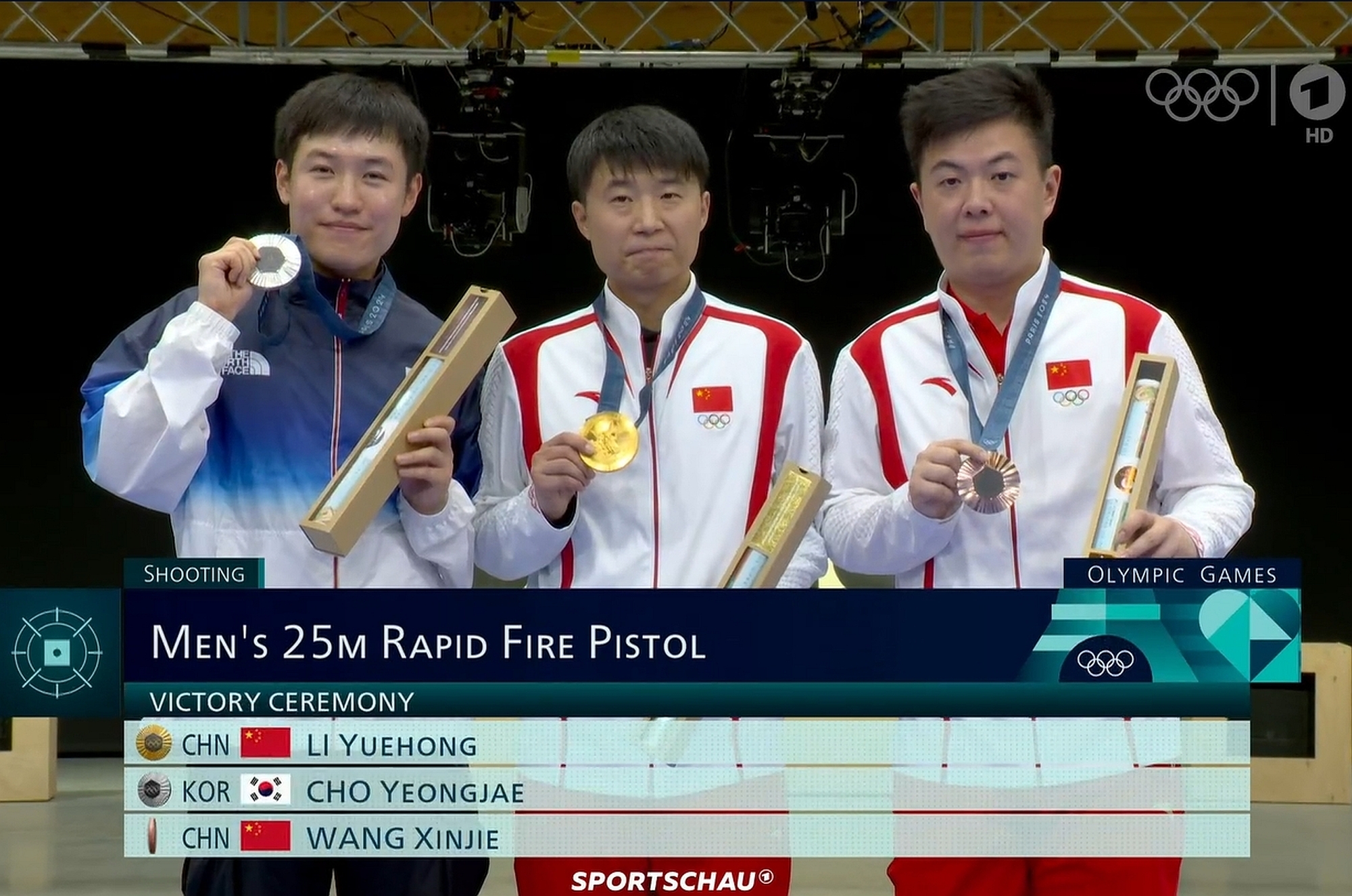 culture: 2024 Olympic Games, Day 10: gold (Yuhong Li) and bronze for China in 25m rapid fire pistol men's final, silver for Korea; Gold for Italy in skeet mixed team