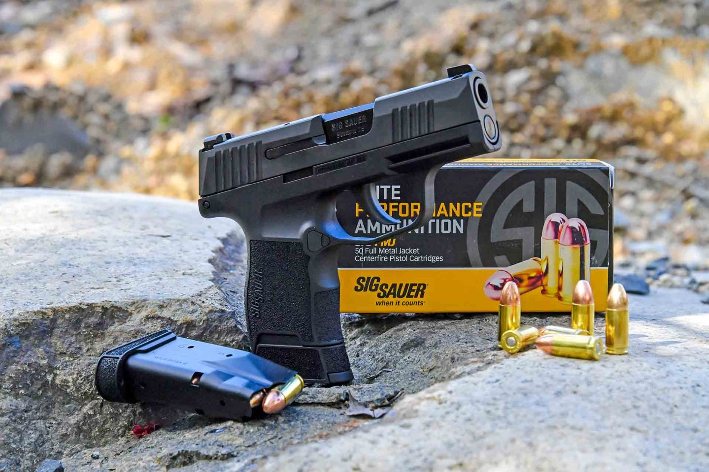SIG Sauer P365 9mm pistol with SIG Sauer ammunition