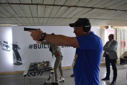 SIG Sauer Range Day at the IWA 2019: Mastershop Sport - Prestige - Individual Editor Tino Schmidt tests the SIG Sauer P210 Skeleton.