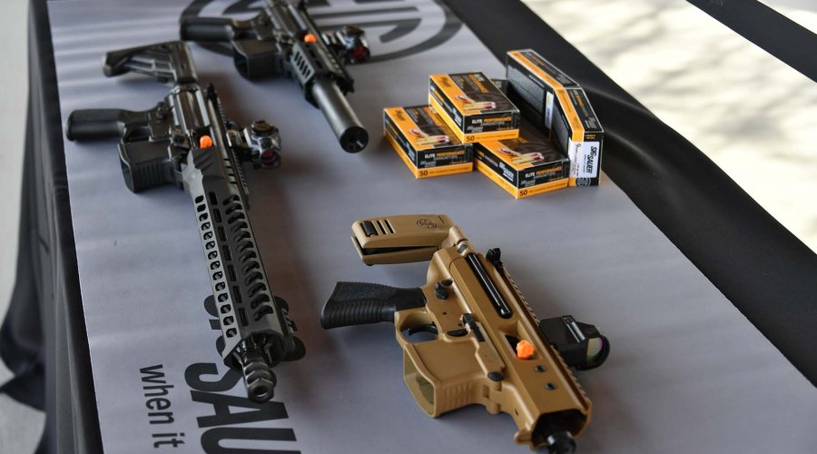 Some of the guns on display at the SIG Sauer Premier Media Day 2019
