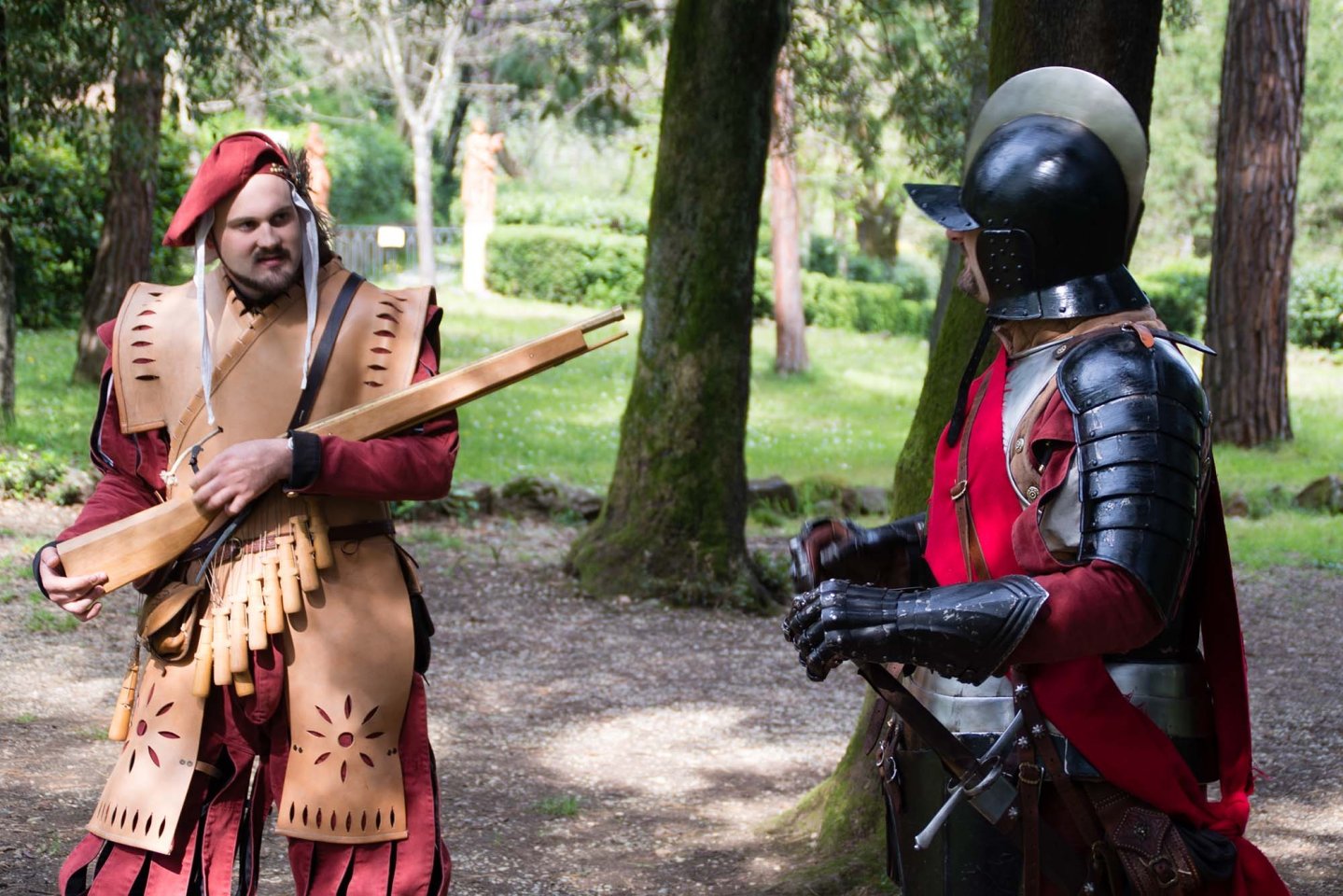 Moment of a historical reenactment with matchlocks