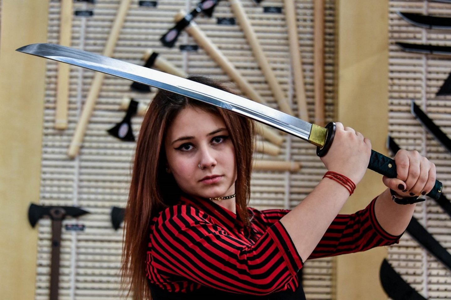 Cold Steel Dragonfly Wakizashi sword Girl holding the Cold Steel Dragonfly Wakizashi sword