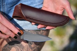 The leather sheath of the CRKT Bugsy knife