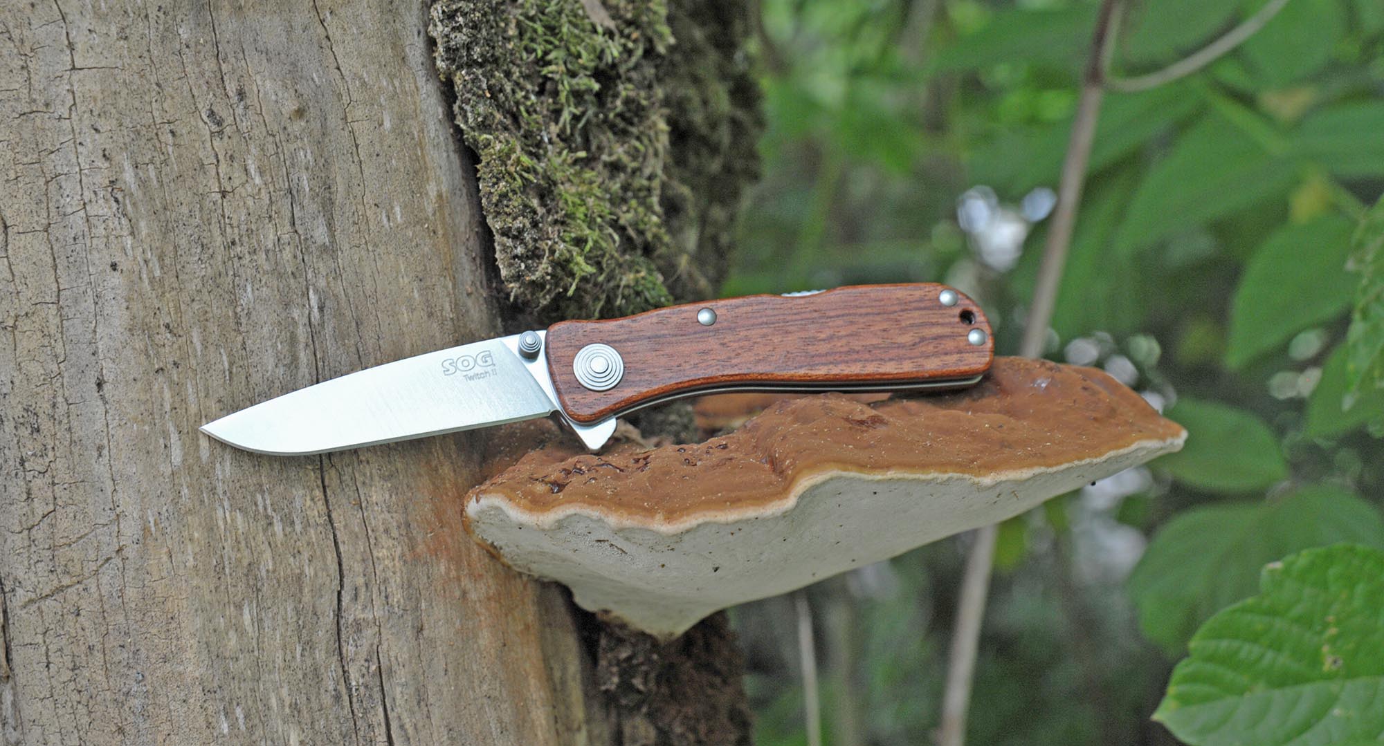 SOG Twitch II Lockback Pocket Knife - Wood Handle