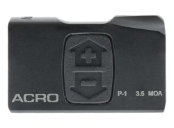 Aimpoint ACRO, a mini red dot sight for handguns Detail view of the luminous intensity control on the left side of the Aimpoint ACRO P-1