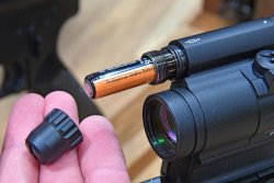 Aimpoint Comp M5 red-dot reflex sight Battery compartment of the Aimpoint Comp M5 Red Dot