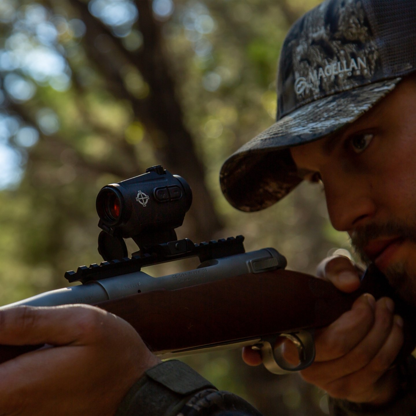 New reflex sights from Sightmark: Element Mini Solar and Volta Solar with solar cells and long battery life The Sightmark Element Mini Solar on a bolt-action rifle