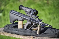 Yukon/Pulsar Helion, Trail and Digisight Ultra at Milipol 2017 Pulsar Trail thermal riflescope mounted on Steyr AUG A1 assault rifle