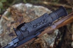 Yukon/Pulsar Helion, Trail and Digisight Ultra at Milipol 2017 Pulsar Trail XP50 thermal riflescope mounted on a 7.62 bolt action rifle