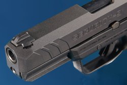 Test: Ruger Security 9 polymer-framed pistol in 9 mm Luger The front sight of Ruger Security 9 polymer-framed pistol in 9 mm Luger