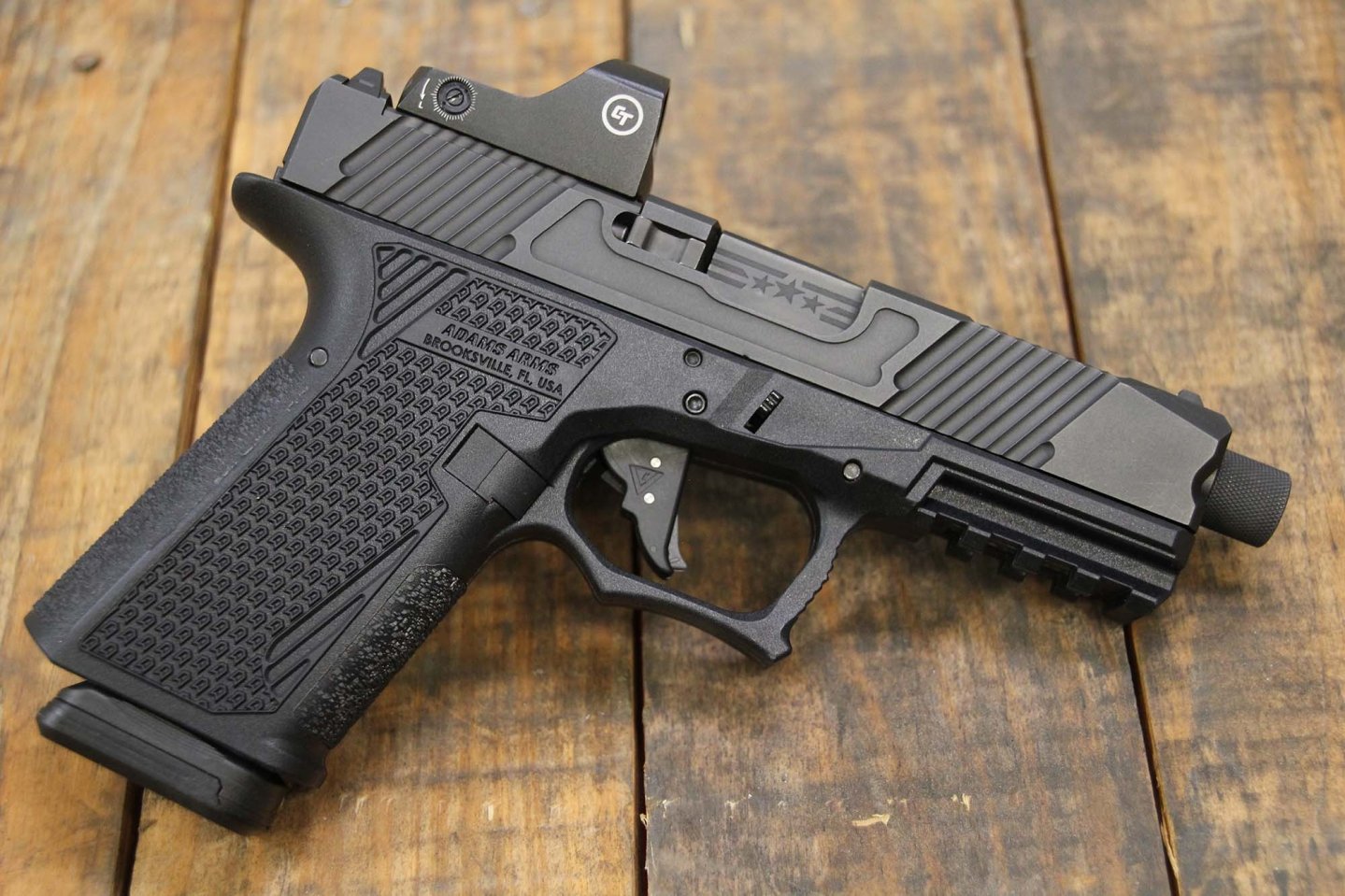 Adams Arms AA19, a fully-accessorized "quasi GLOCK" The Adams Arms AA19 is a 9mm semi-automatic pistol