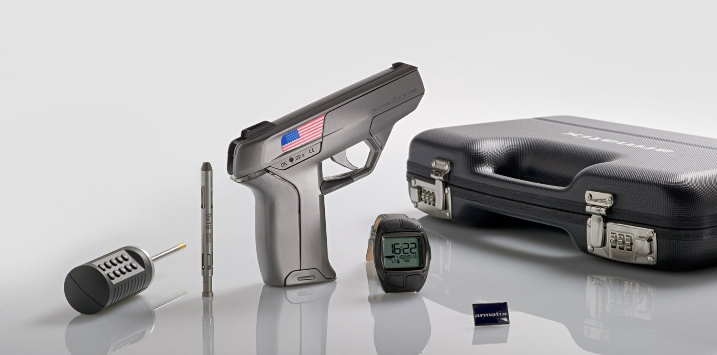 The Armatix iP1 gun with its special RFID-equipped wristwatch