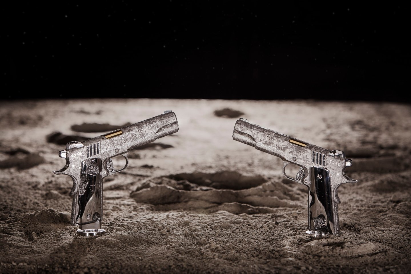The Big Bang pistols set by Cabot Guns, seen from both sides