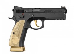 CZ celebrates its 85th anniversary with a special edition CZ 75 SP-01 Shadow pistol and 557 centerfire rifle The unique brass grips with CZ 85th anniversary logo, “LIMITED EDITION” inscription on the left side of the slide