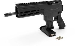 DBX 5.7 in 5.7x28mm, a gun beyond traditional pistols or carbines DBX 5.7 in 5.7x28mm: barrel with a muzzle device
