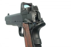 A Long Slide 10 mm 1911 from Ed Brown Ed Brown Long Slide 10 mm pistol, rear sight