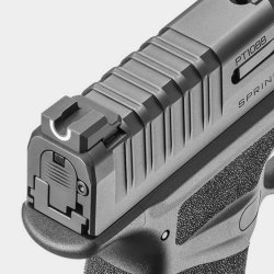 From Springfield Armory, the “highest capacity micro-compact gun” The slide top serrations and Tactical Rack U-Dot rear sight of the Springfield Armory micro-compact gun