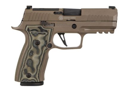 New from SIG Custom Works: P320 AXG Scorpion 9mm pistol with metal grip module SIG Sauer P320 AXG Scorpion right side view