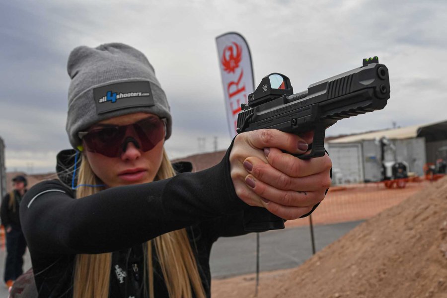 New Top 5 handguns from the SHOT Show 2020 Danielle from all4shooters shooting with the new Ruger-57 in 5.27x28