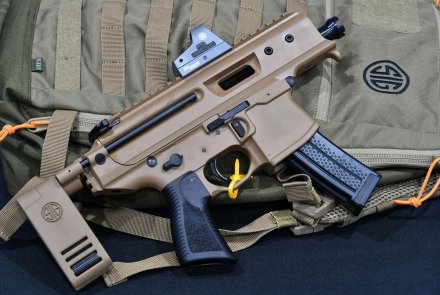 SIG Sauer new Pistols for 2019 The SIG Sauer MPX Copperhead sub-machine gun with the new SIG SAUER Pivoting Contour Brace (PCB) extended.
