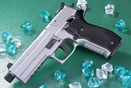 SIG Sauer Mastershop: testing the P226 LDC II from B&H SIG Sauer Mastershop P226 LDC II on a green background, surrounded by crystals.