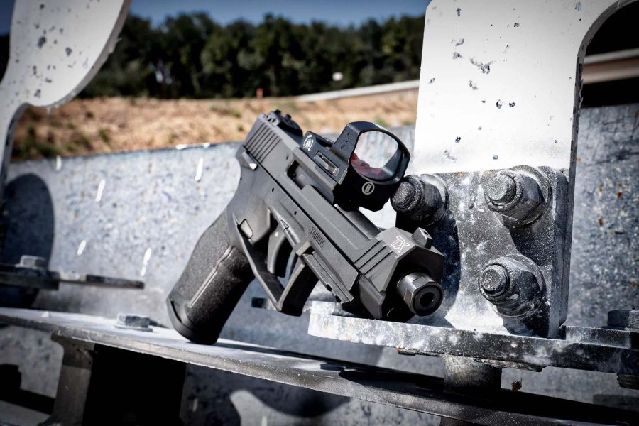 Taurus TX22 Competition .22 caliber pistol The safety on the frame of the Taurus TX22 Competition pistol