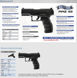 Walther PPQ 45 Walther announces the introduction of the PPQ 45, its first .45 ACP caliber pistol