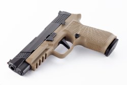 Wilson Combat-Sig Sauer WCP320 pistol, the “enhanced” P320 Wilson Combat-Sig Sauer WCP320 pistol tan colored grip modules